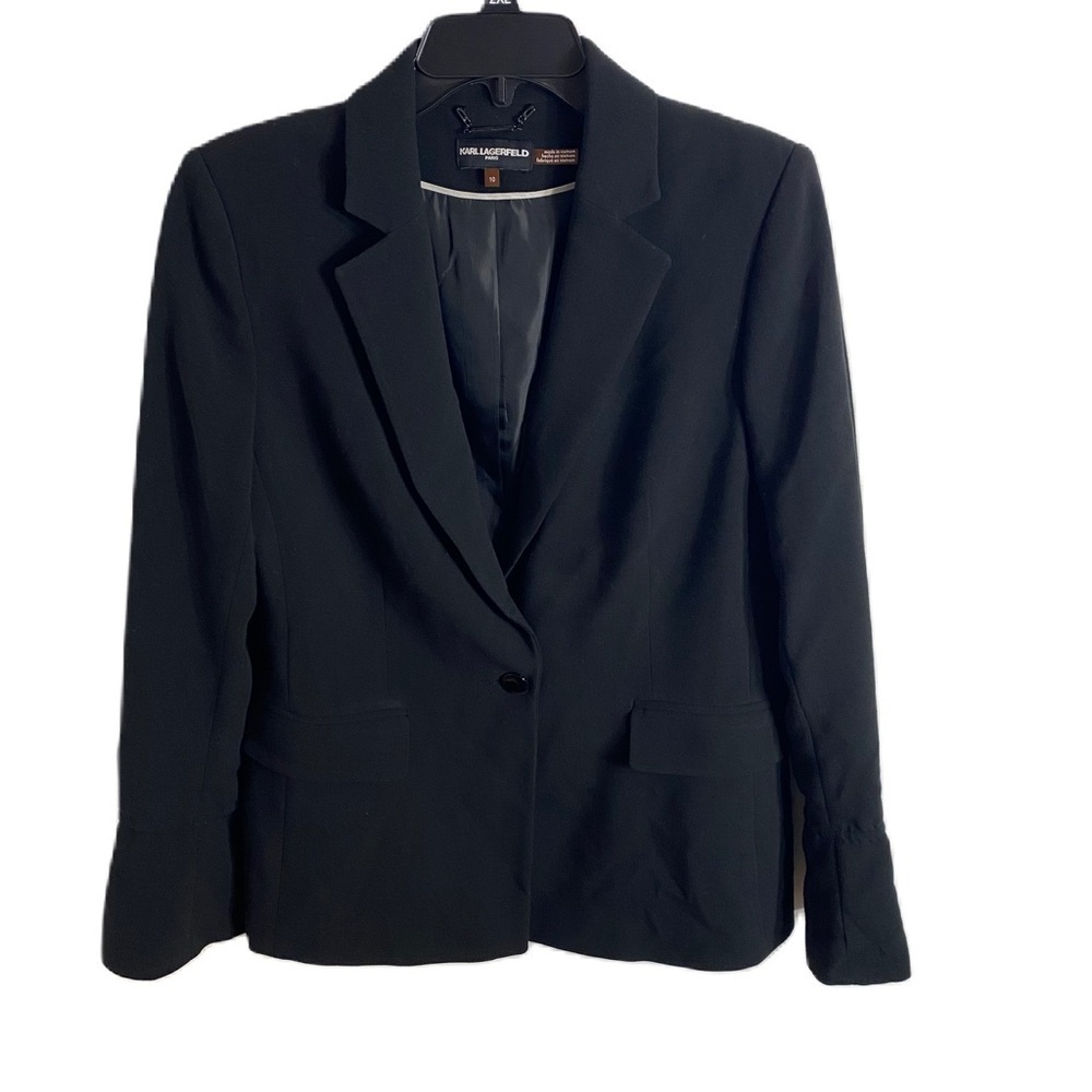 Karl Lagerfeld Black Blazer Bell Tie Sleeve Sz 10 Jacket Coat Women’s